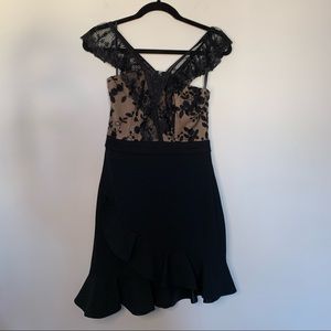 Three Floor Black Nude Lace Cocktail Dress 4
